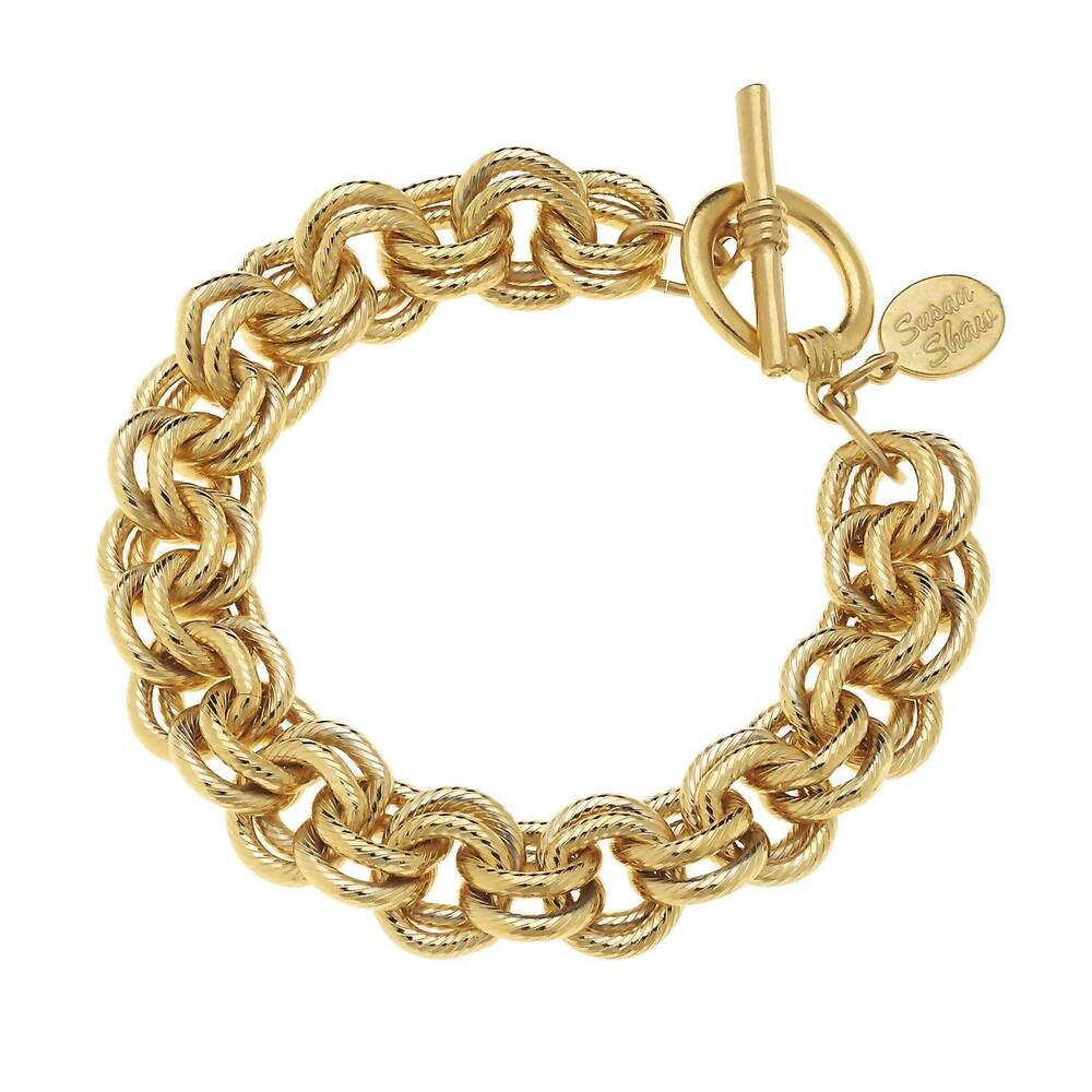 NEW SUSAN SHAW women's double link chain bracelet in gold